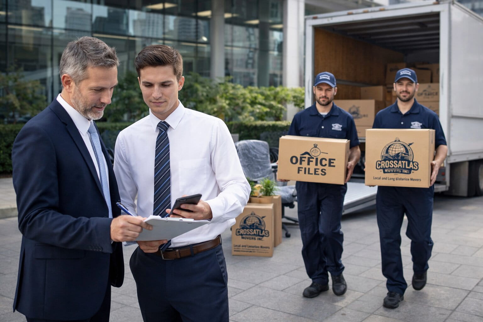 Vancouver to Winnipeg movers handling corporate relocation with office boxes and moving truck